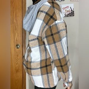 Brown and white checkered jacket with hoodie
